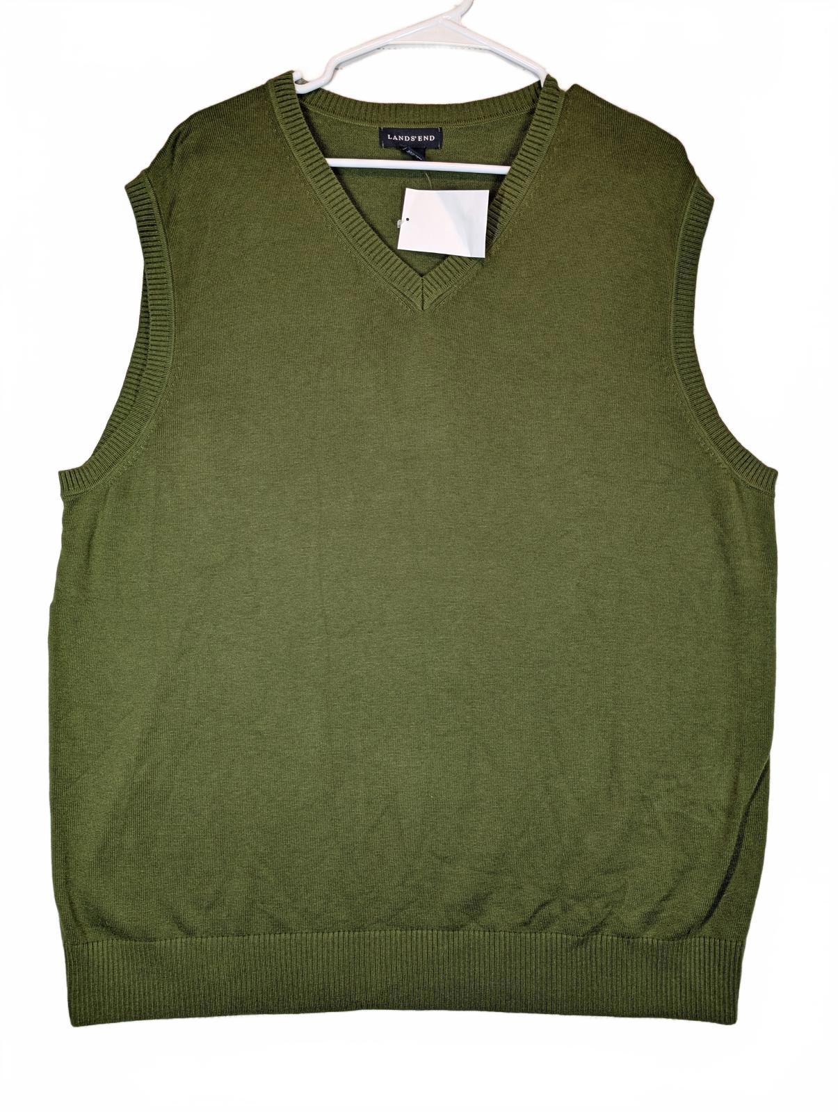Lands End Sweater Vest V Neck Knit Pullover Casual Mens XL Green Cotton NWT - Image 2