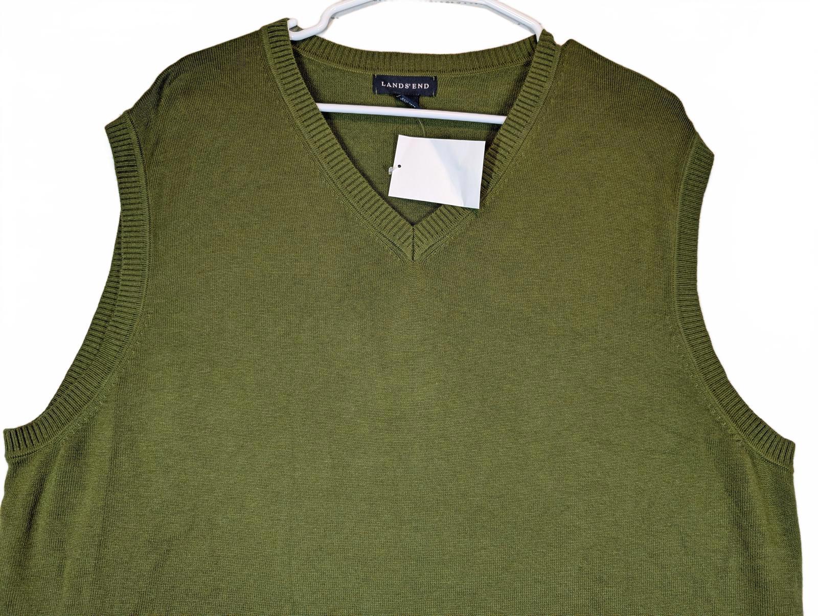 Lands End Sweater Vest V Neck Knit Pullover Casual Mens XL Green Cotton NWT - Image 4