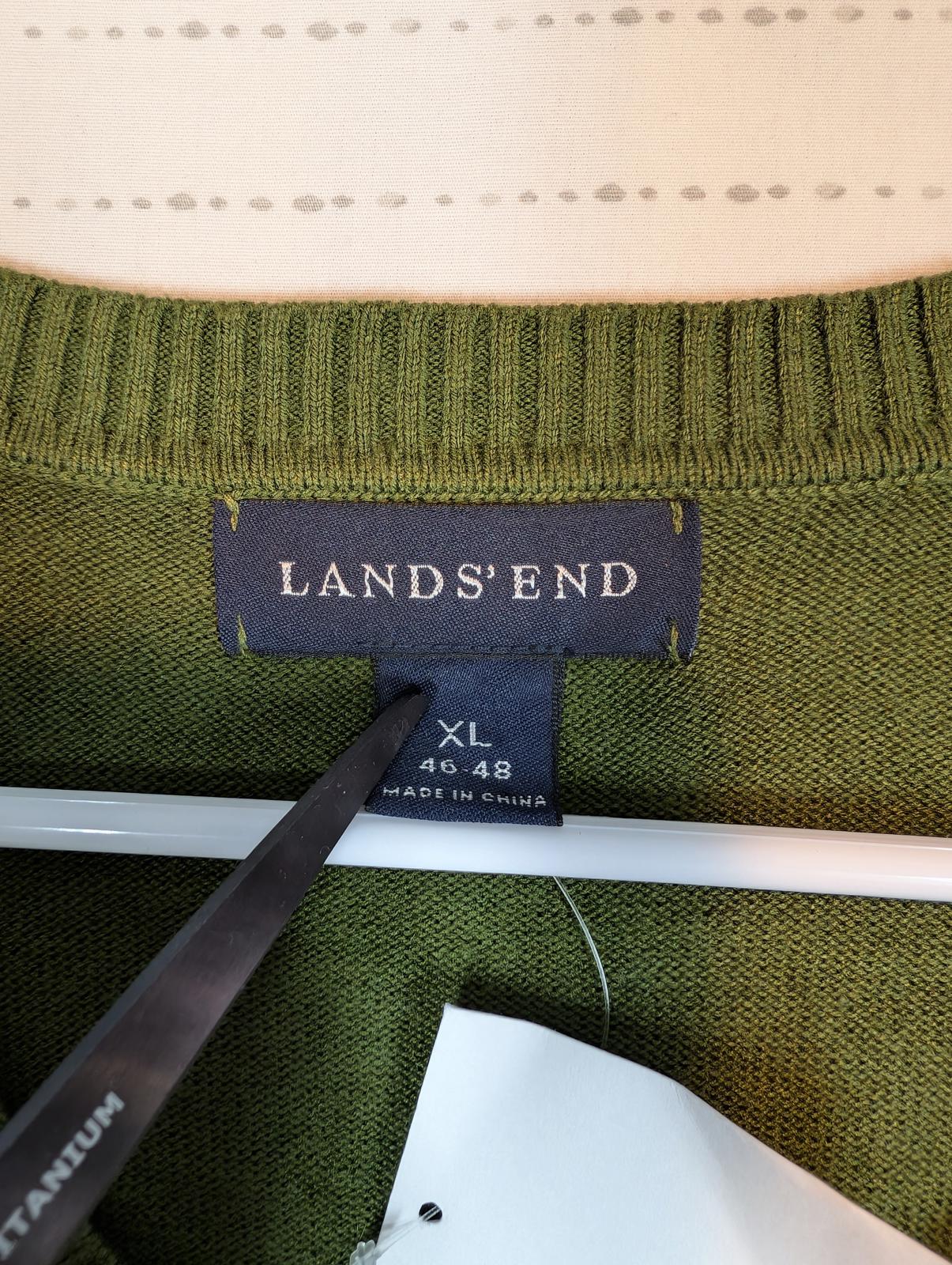 Lands End Sweater Vest V Neck Knit Pullover Casual Mens XL Green Cotton NWT - Image 6
