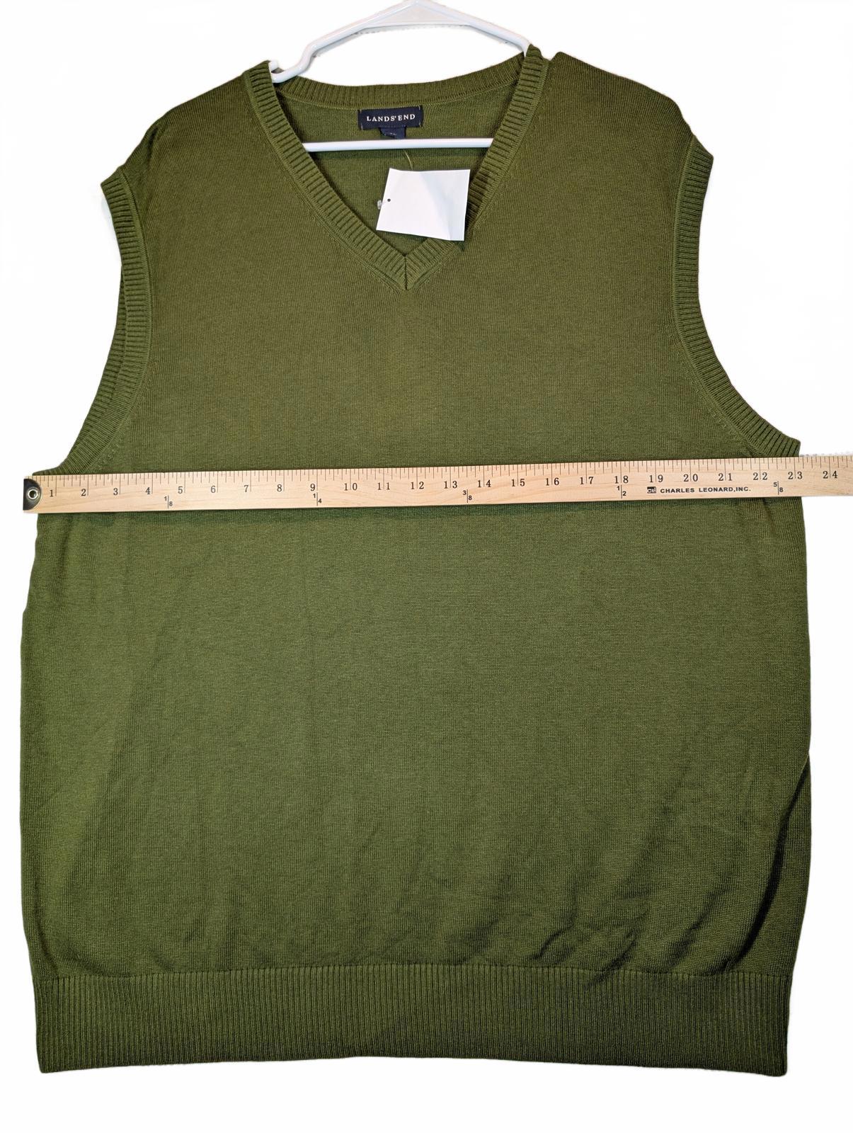 Lands End Sweater Vest V Neck Knit Pullover Casual Mens XL Green Cotton NWT - Image 7