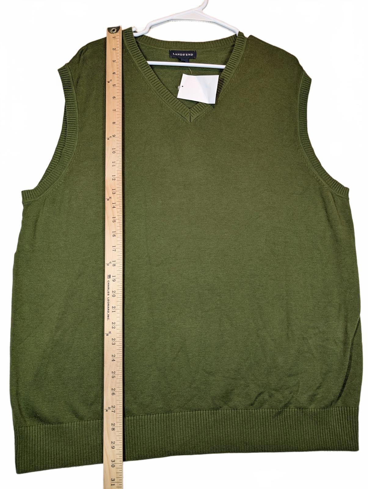 Lands End Sweater Vest V Neck Knit Pullover Casual Mens XL Green Cotton NWT - Image 8