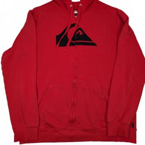 Quiksilver Full Zip Hoodie Red Logo Fleece Sweatshirt Mens XL