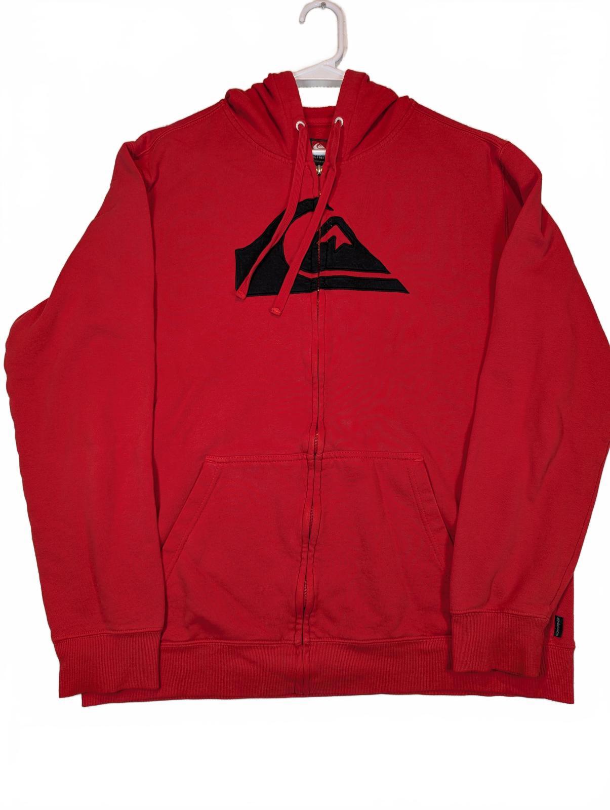 Quiksilver Full Zip Hoodie Red Logo Fleece Sweatshirt Mens XL