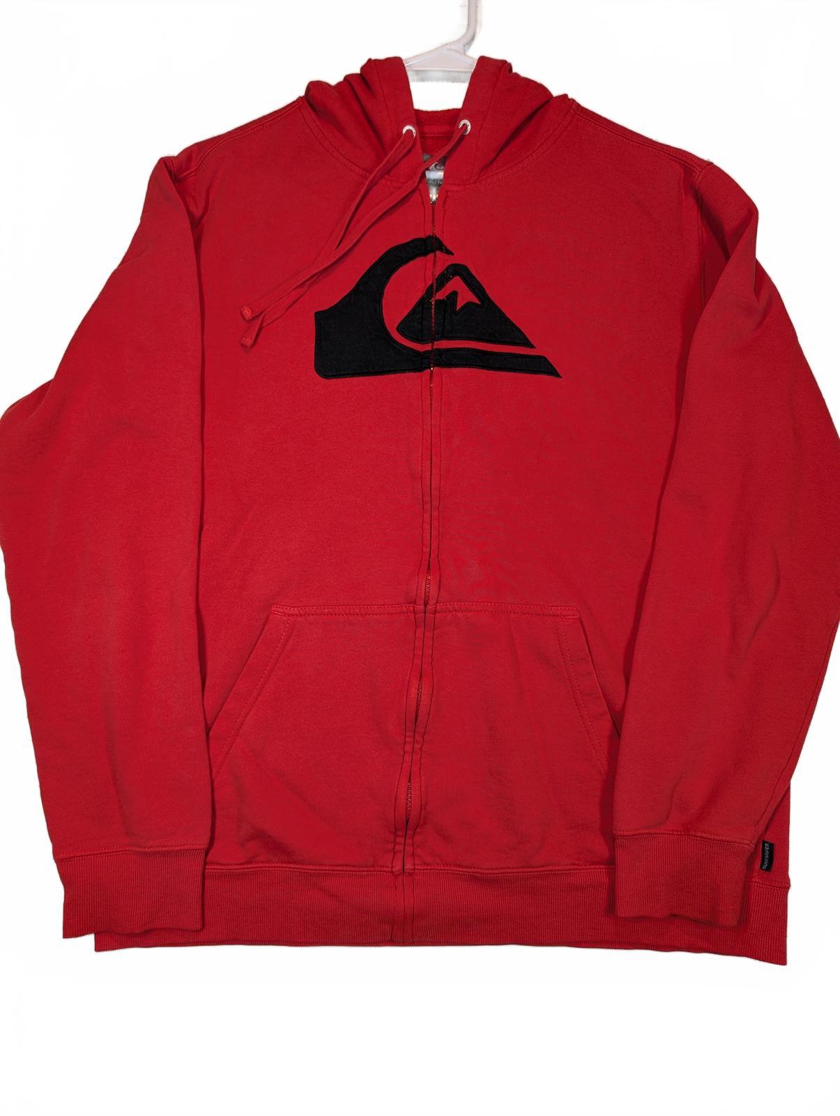 Quiksilver Full Zip Hoodie Red Logo Fleece Sweatshirt Mens XL - Image 2