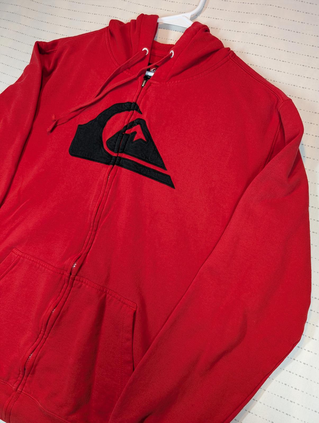 Quiksilver Full Zip Hoodie Red Logo Fleece Sweatshirt Mens XL - Image 4