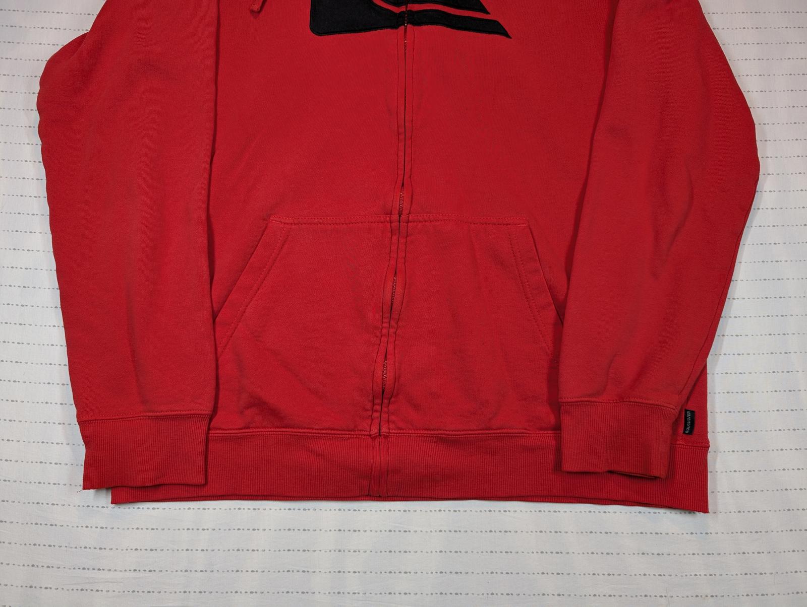 Quiksilver Full Zip Hoodie Red Logo Fleece Sweatshirt Mens XL - Image 6