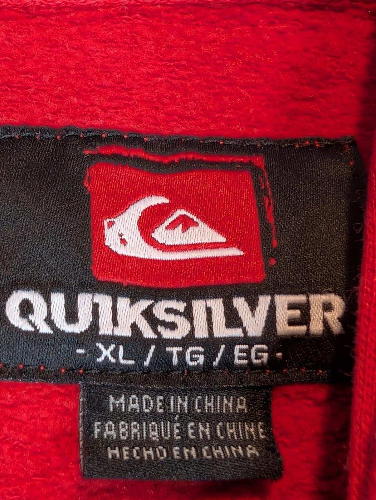 Quiksilver Full Zip Hoodie Red Logo Fleece Sweatshirt Mens XL - Image 7