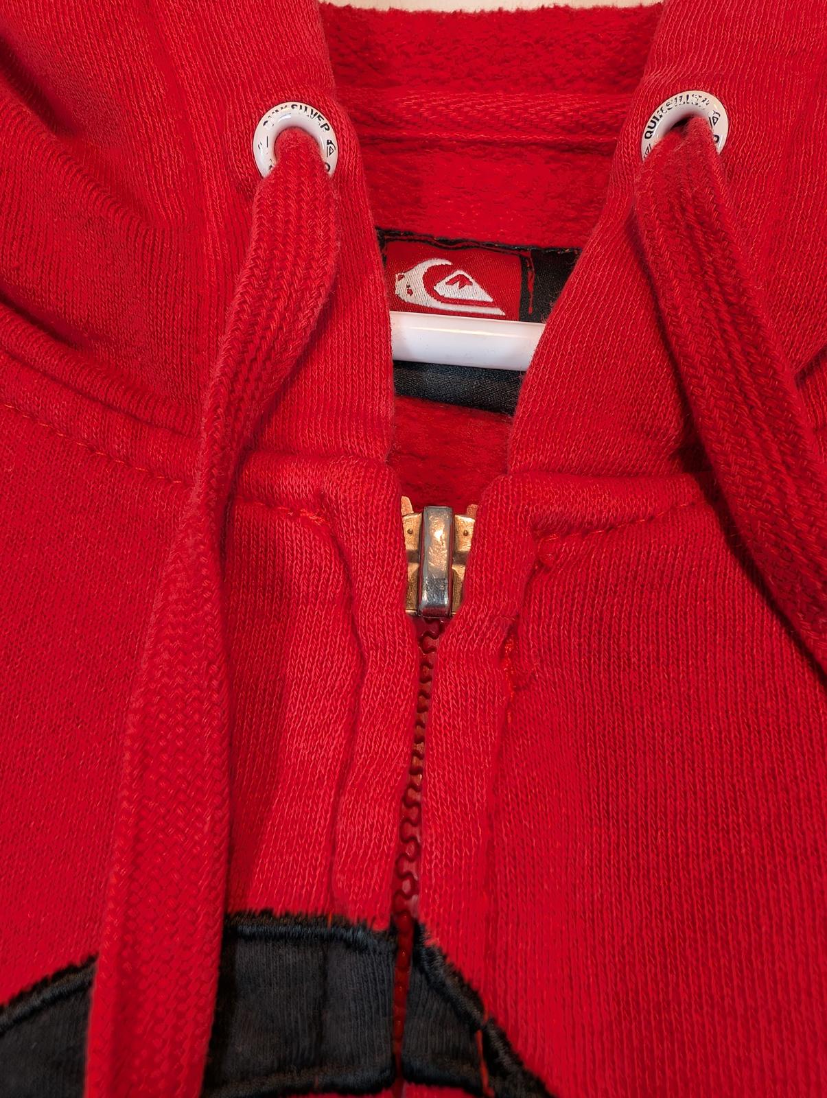 Quiksilver Full Zip Hoodie Red Logo Fleece Sweatshirt Mens XL - Image 8