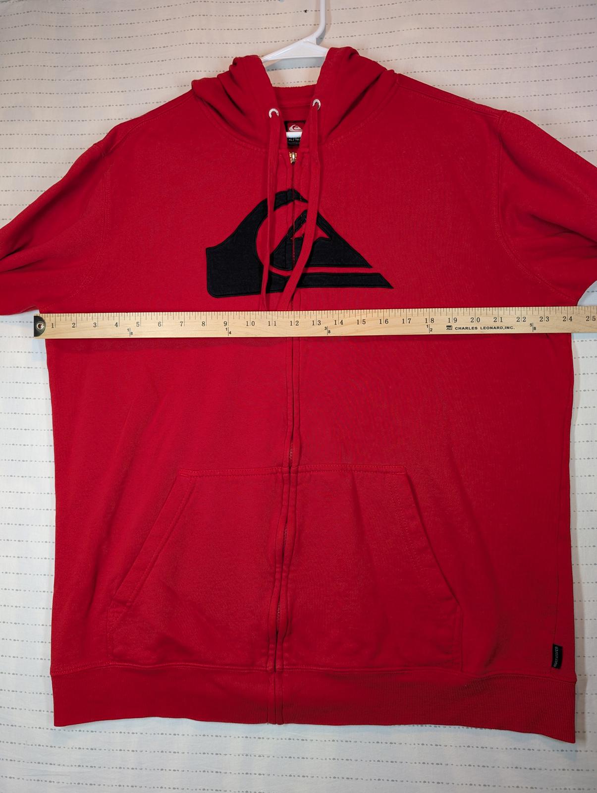 Quiksilver Full Zip Hoodie Red Logo Fleece Sweatshirt Mens XL - Image 9