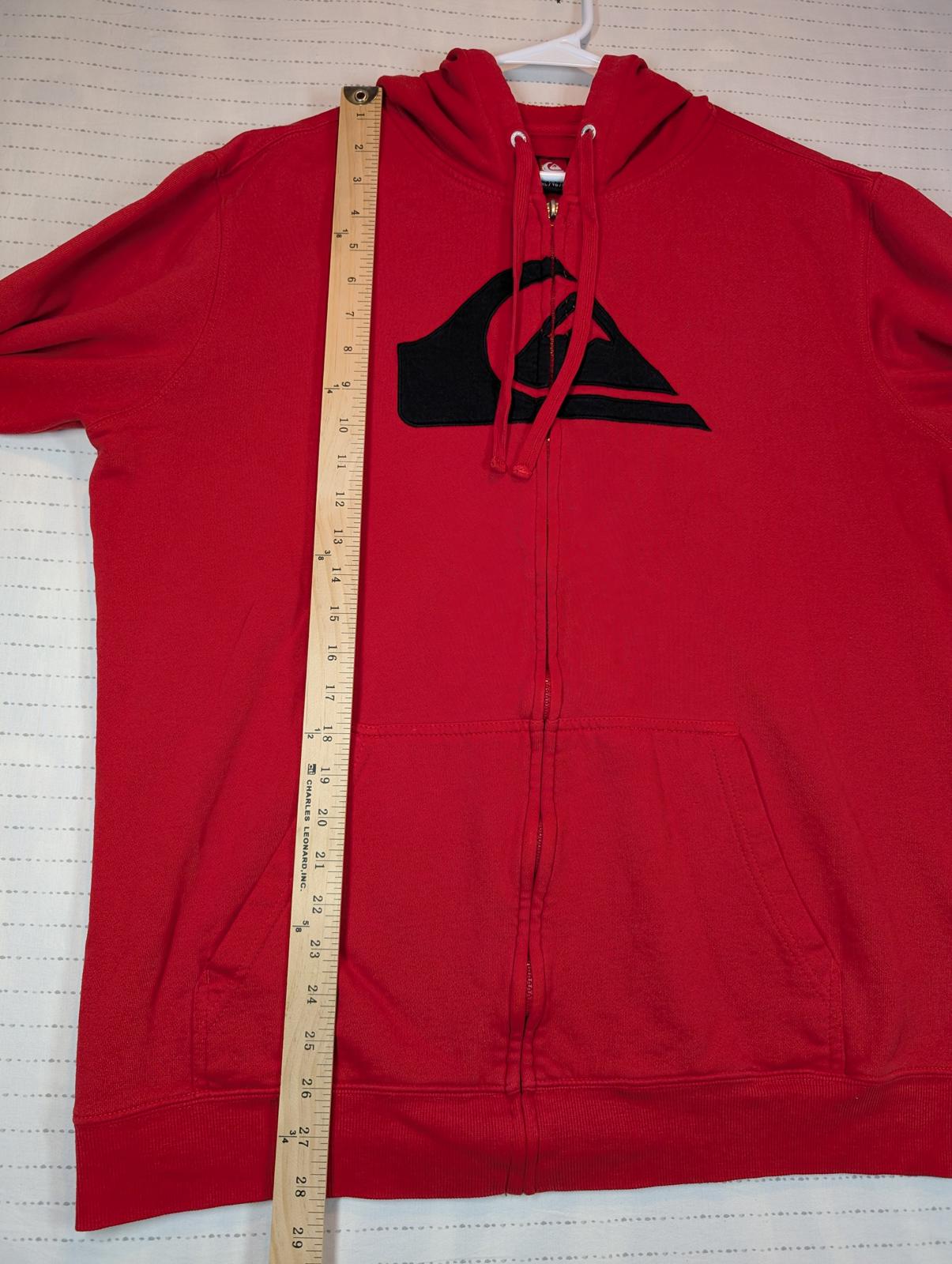 Quiksilver Full Zip Hoodie Red Logo Fleece Sweatshirt Mens XL - Image 10