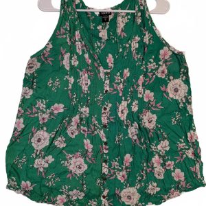 Torrid Floral Sleeveless Button Front Green Blouse Tank Top Womens Size 1 XL