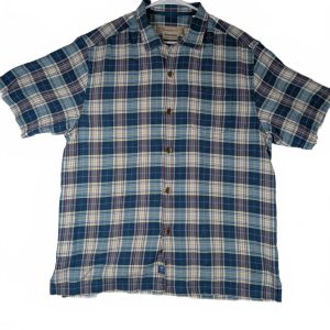 Tommy Bahama Original Fit Plaid Silk Button Shirt Blue Casual Mens Large