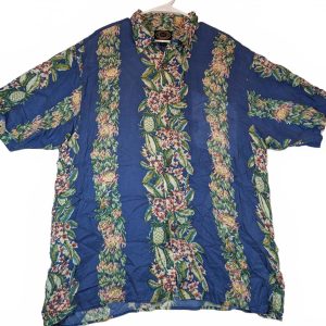 Hawaiian Silk Company Floral Pineapple Button Shirt Silk Camp Mens XL Blue