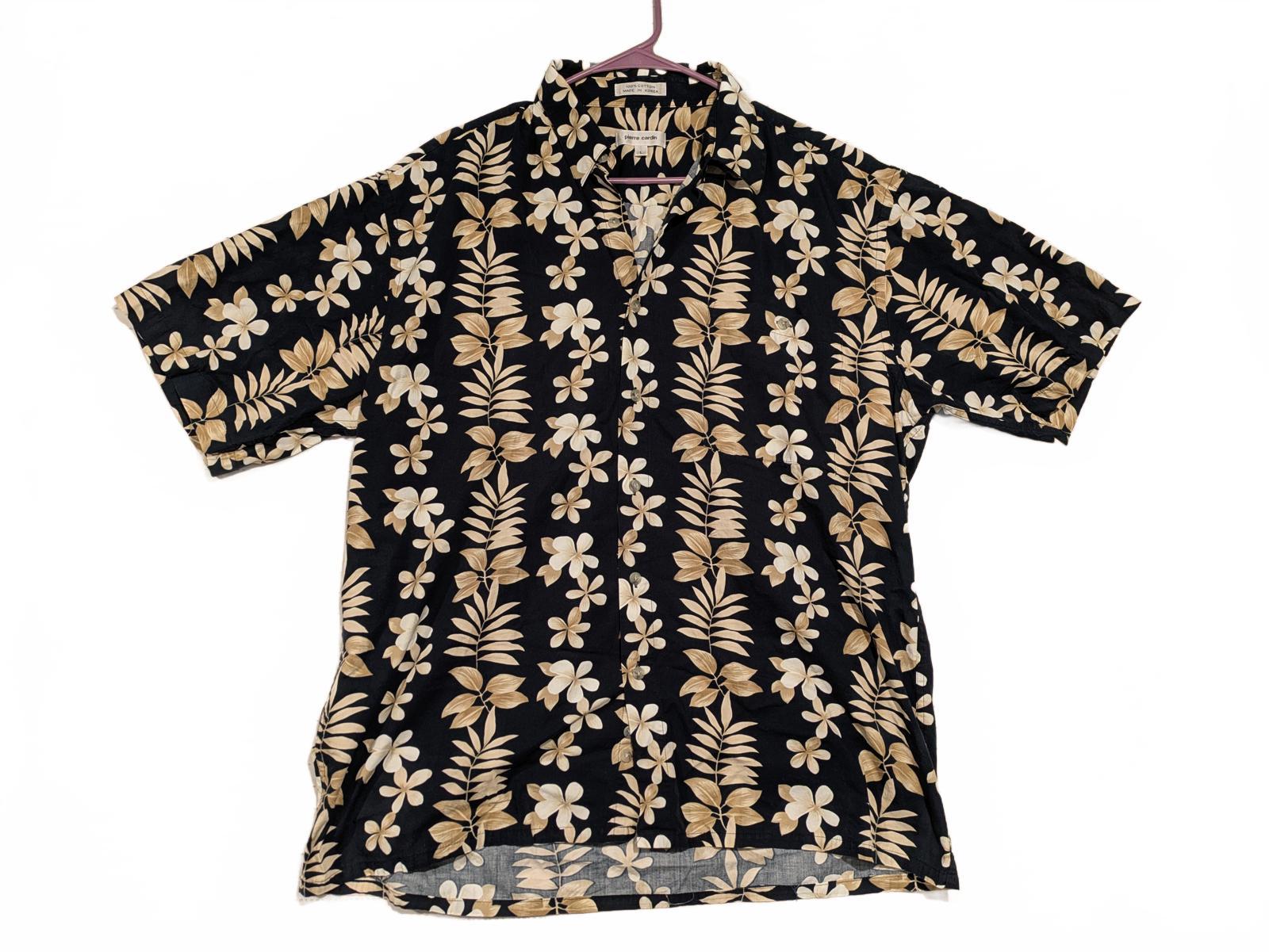 Pierre Cardin Stylish Hawaiian Floral Short Sleeve Shirt Size Large 100% Cotton