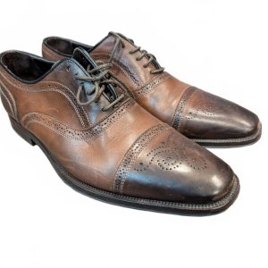 To Boot New York Adam Derrick Brown Leather Cap Toe Oxford Brogue Shoes Mens 8.5