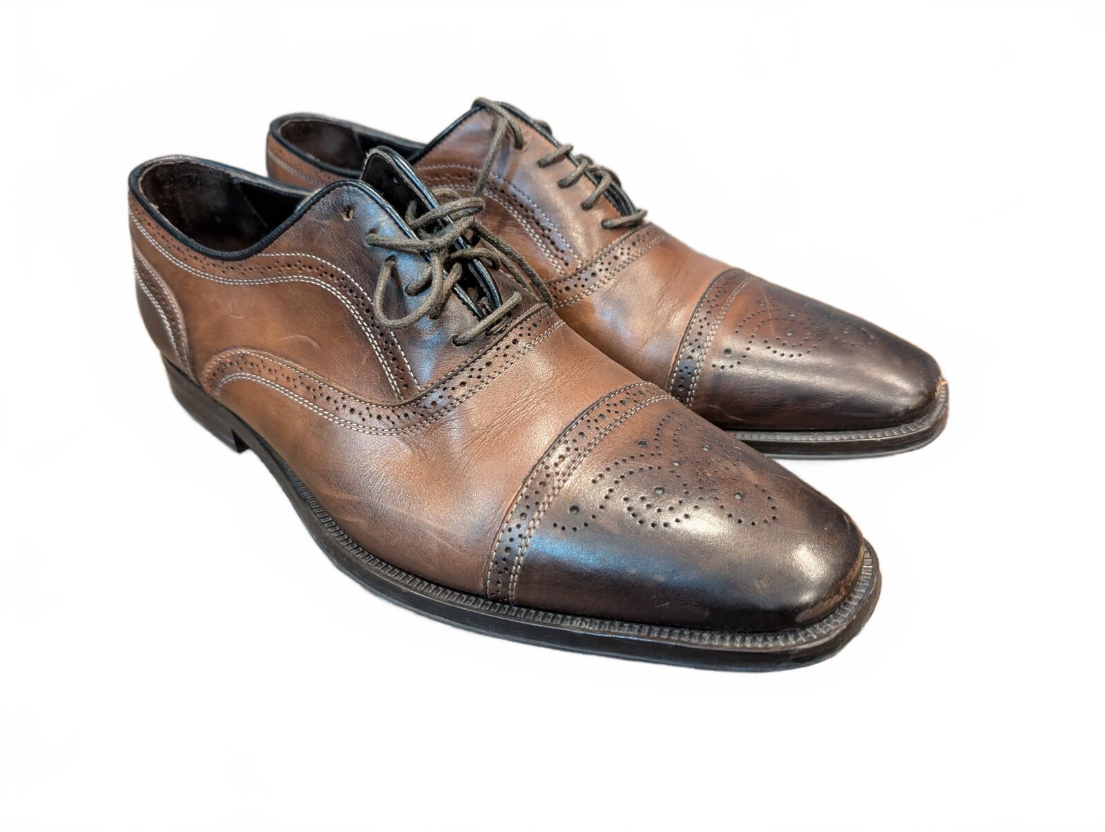 To Boot New York Adam Derrick Brown Leather Cap Toe Oxford Brogue Shoes Mens 8.5