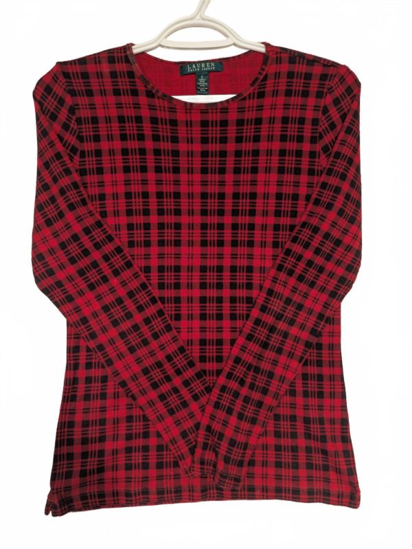 Lauren Ralph Lauren Classic Pullover Red Gingham Cotton Sweater Size Small