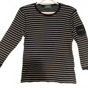 Lauren Ralph Lauren Long Sleeve Pocket Black White Striped Shirt Womens Small