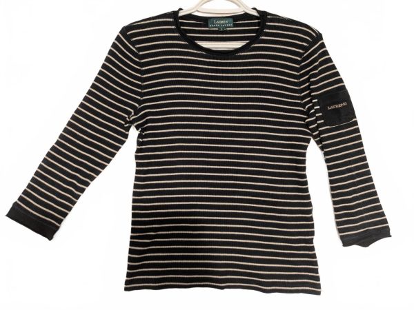 Lauren Ralph Lauren Long Sleeve Pocket Black White Striped Shirt Womens Small