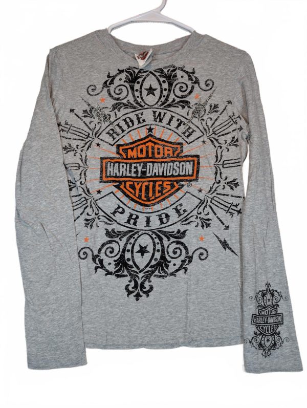 Harley Davidson Ride With Pride Graphic Tee Gray Long Sleeve Womens M