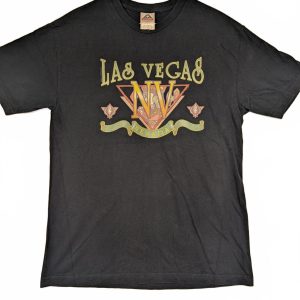 Las Vegas Neon Sign Graphic T-Shirt Black Short Sleeve Size Large Mens