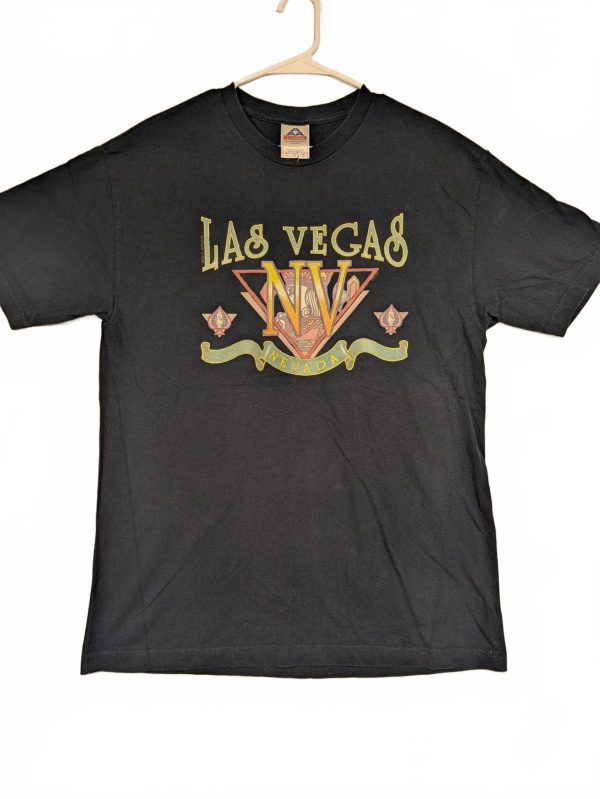 Las Vegas Neon Sign Graphic T-Shirt Black Short Sleeve Size Large Mens