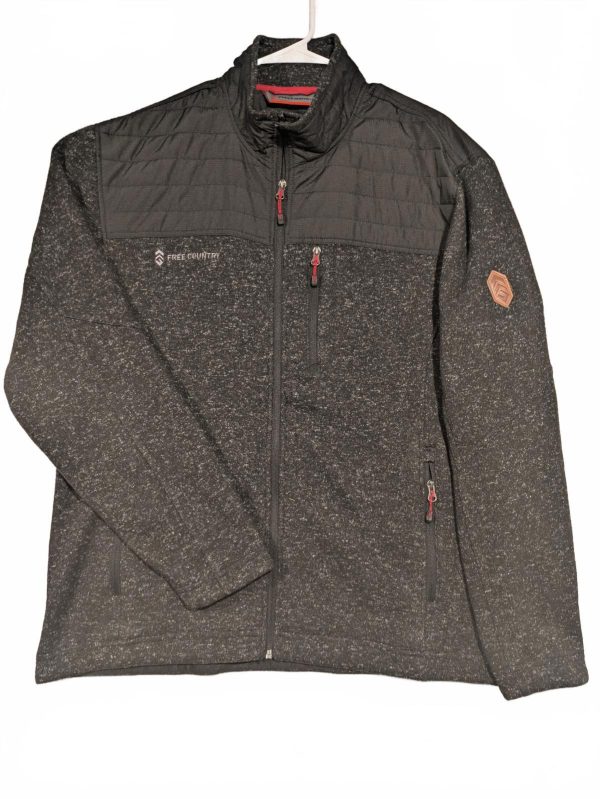 Free Country Zip Up Knit Hybrid Jacket Quilted Chest Mens XL Charcoal Gray