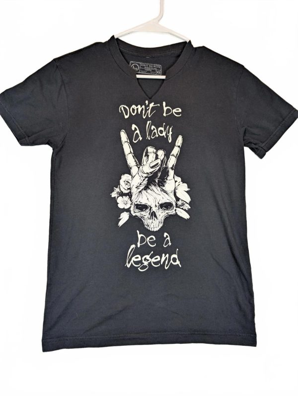 Human Unlimited Don't Be A Lady Be A Legend Skull Graphic V-Neck Tee Womens XS