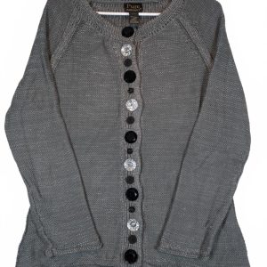Pure Handknit Gray Metallic Knit Jewel Button Open Cardigan Sweater Womens L/XL