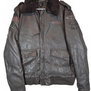 True Religion TR-80 So Cal Leather Bomber Sherpa Collar Jacket Mens XXXL Patches