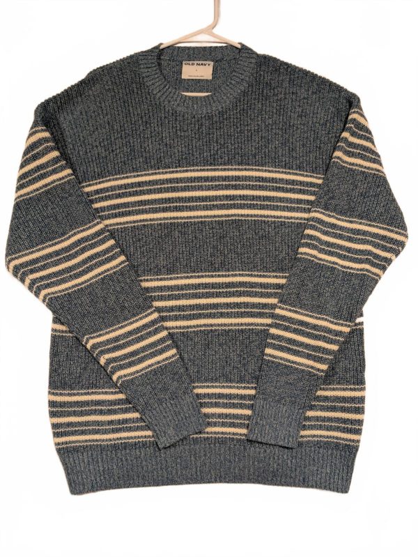 Old Navy Blue White Striped Knit Sweater Crewneck Pullover Mens Large