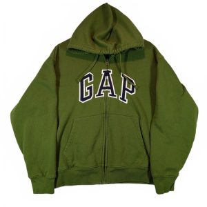 Gap Full Zip Logo Hoodie Fleece Spellout Green Pocket Sweatshirt Womens Size L