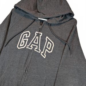 Gap Logo Full Zip Hoodie Gray Fleece Spellout Pocket Sweatshirt Women Size Large