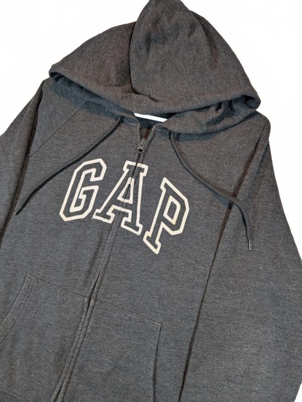 Gap Logo Full Zip Hoodie Gray Fleece Spellout Pocket Sweatshirt Women Size Large