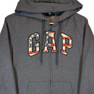 Gap Logo Full Zip Hoodie American Flag USA Fleece Sweatshirt Womens Size XS