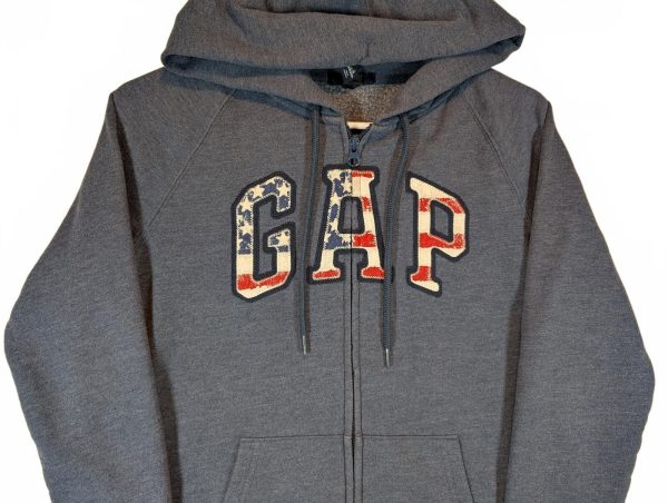 Gap Logo Full Zip Hoodie American Flag USA Fleece Sweatshirt Womens Size XS