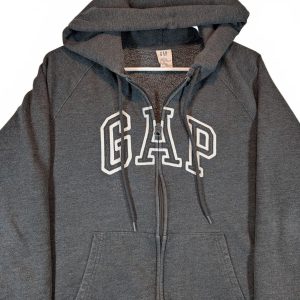 Gap Logo Full Zip Hoodie Flag Spellout Gray Fleece Sweatshirt Womens Size Large