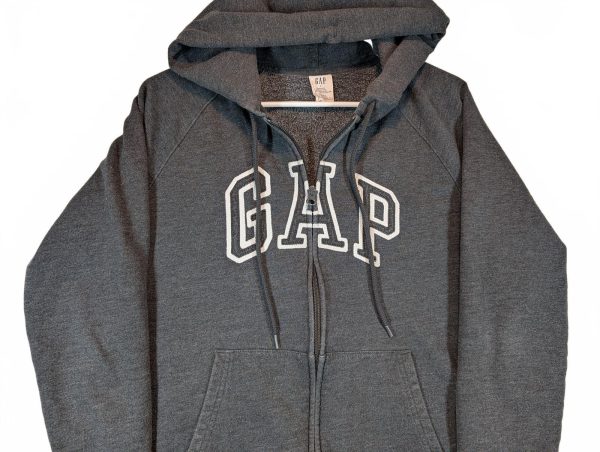 Gap Logo Full Zip Hoodie Flag Spellout Gray Fleece Sweatshirt Womens Size Large