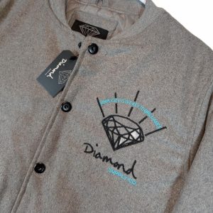 Diamond Supply Co Varsity Bomber Button Front Jacket Fleece Lined Mens Large
