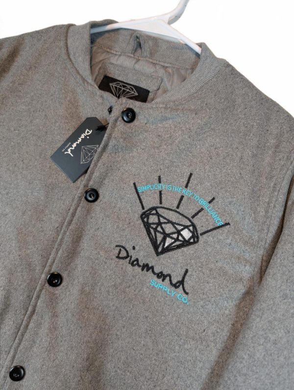 Diamond Supply Co Varsity Bomber Button Front Jacket Fleece Lined Mens Large