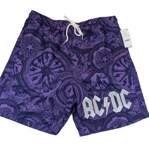 AC/DC Purple Graphic Swim Trunks Board Shorts Beach Lined Elastic Mens Size Med