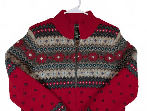 Lauren Ralph Lauren Hand Knit Fair Isle Wool Zip Cardigan Sweater Womens Medium