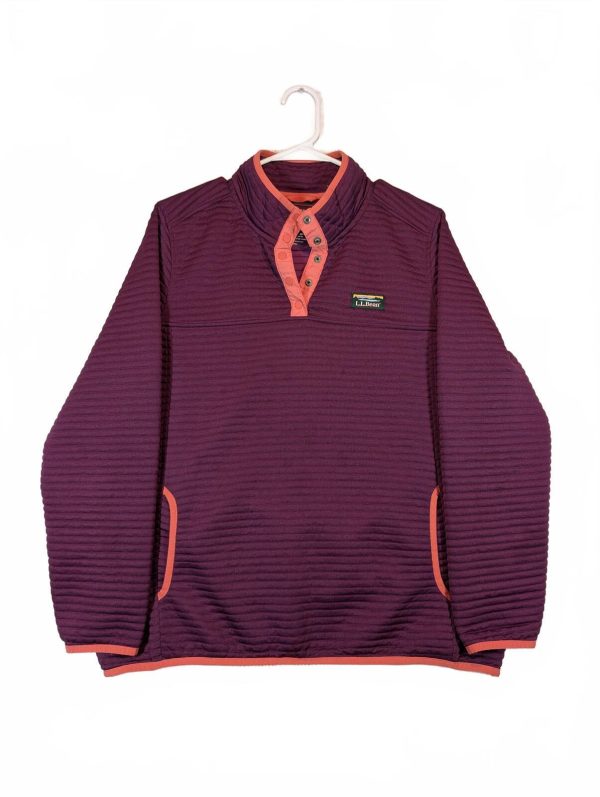 L.L.Bean Airlight Knit Quilted Snap Neck Pullover Sweatshirt Womens L Reg