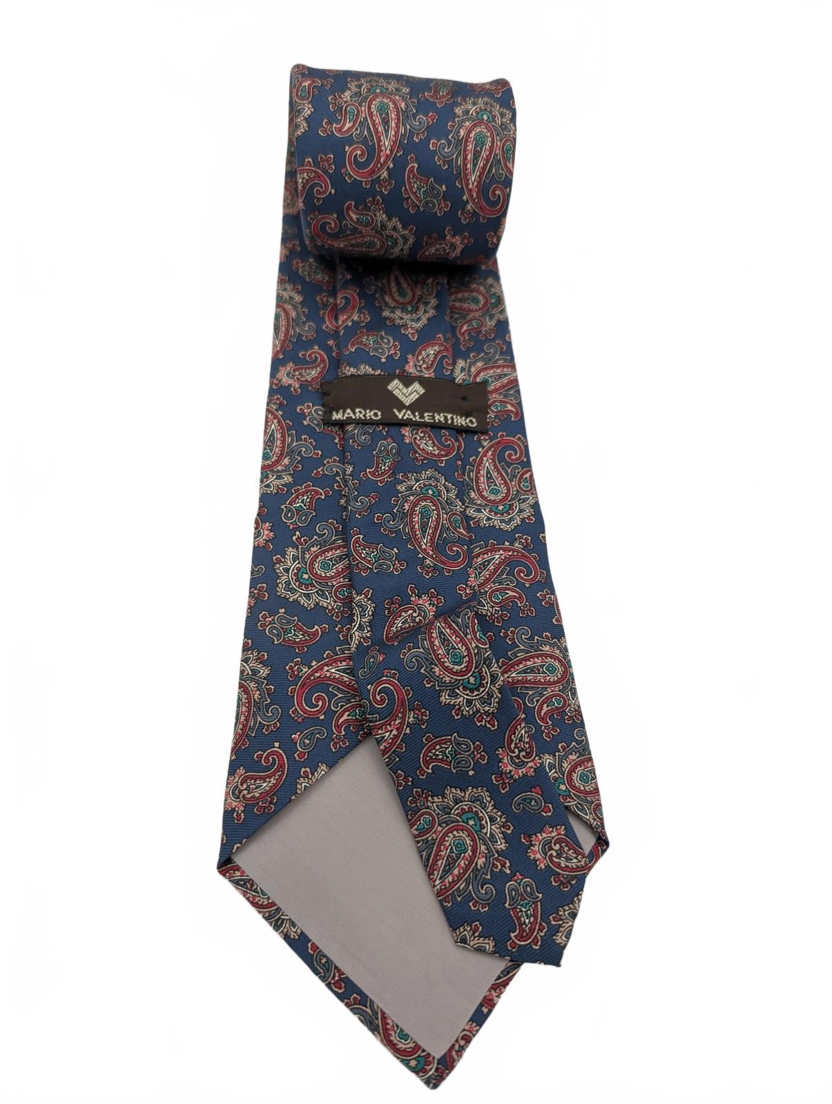 Mario Valentino Paisley Neck Tie Blue Red Print Classic Business Mens One Size - Image 2