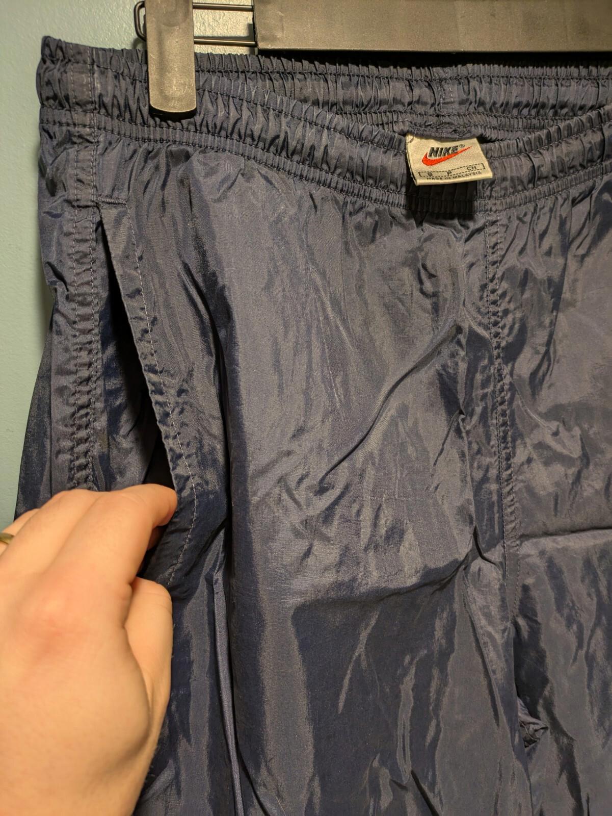 VINTAGE 90s Nike Nylon Joggers Size Small Windbreaker Track Pant Blue 28x30 - Image 3