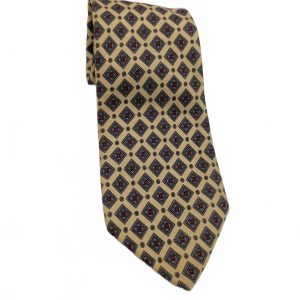 Hathaway Geometric Medallion Silk Necktie Yellow Blue Classic Mens One Size