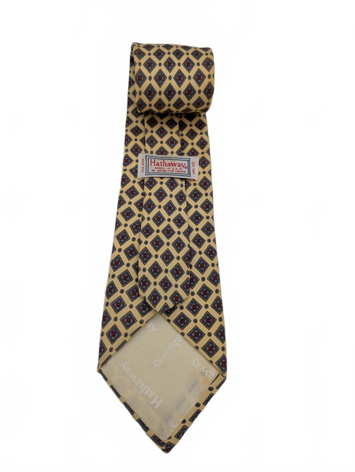 Hathaway Geometric Medallion Silk Necktie Yellow Blue Classic Mens One Size - Image 2
