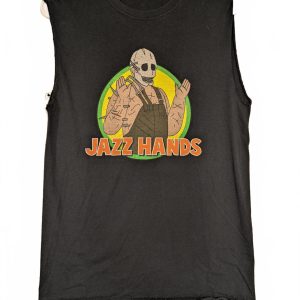 Jazz Hands Horror Parody DBD Trapper Graphic Cutoff Tank Top Mens Small
