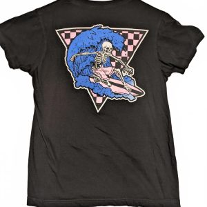 LCM International Skeleton Surfer Graphic T-Shirt Black Small 100% Cotton Mens