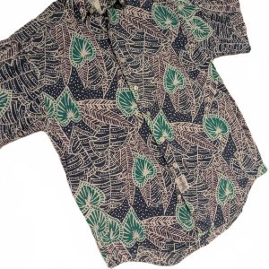 Arrow River Brand Hawaiian Leaf Print Button Front Shirt Blue Green Mens Medium
